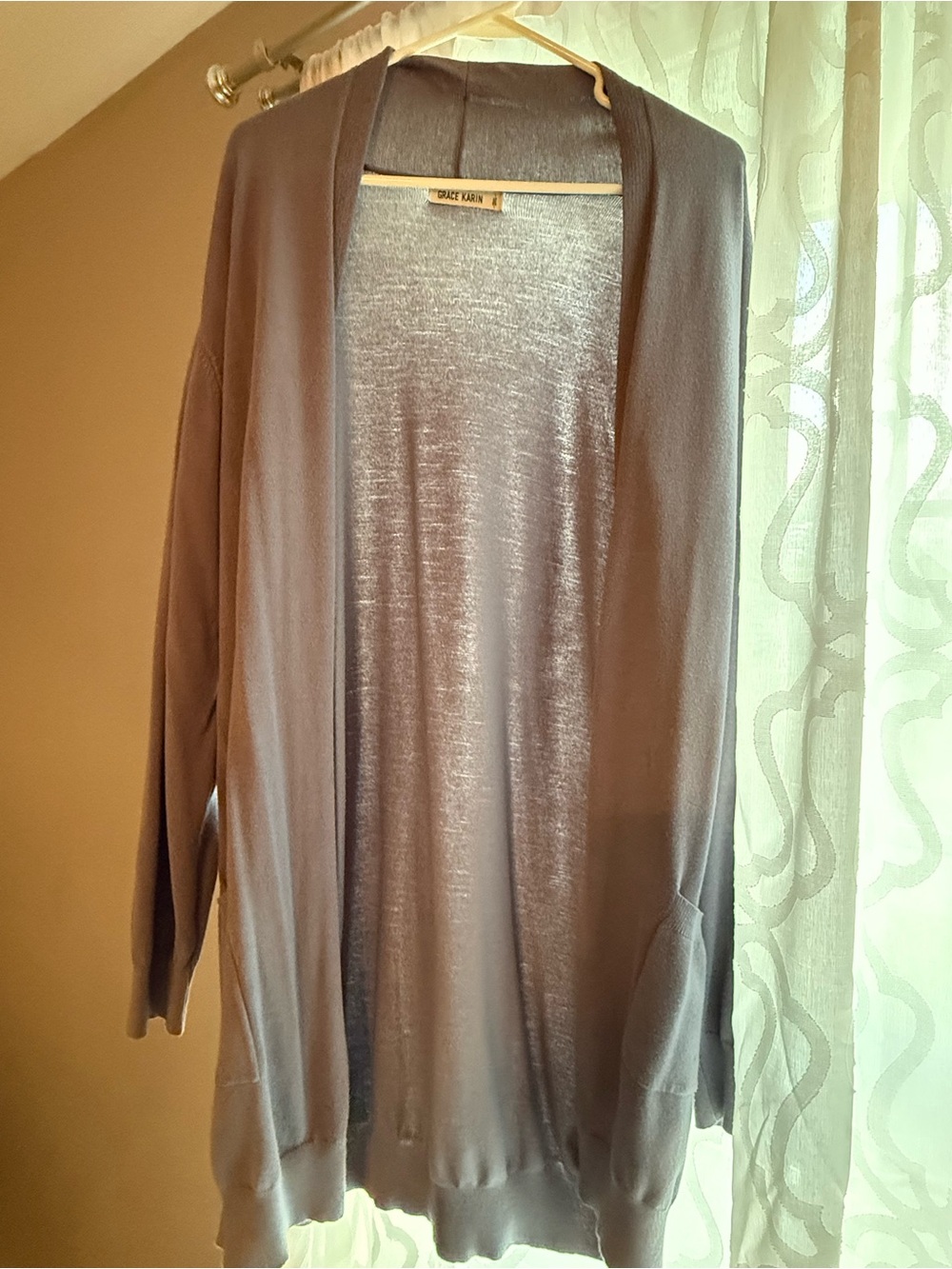 Grace Karin Taupe Open-Front Lightweight Cardigan